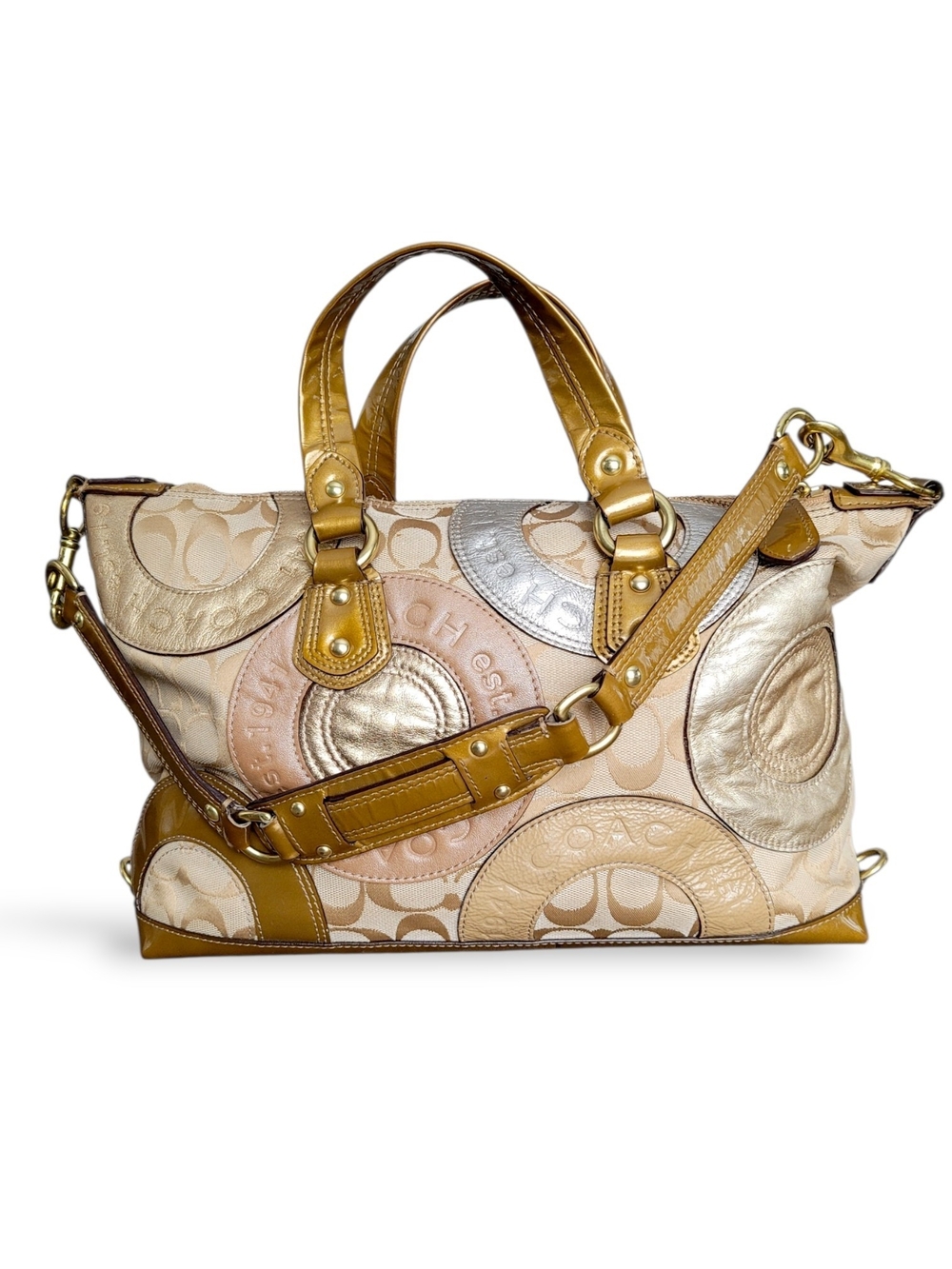Y2K Coach Ashley Patchwork Satchel F15474 Metallic Jacquard Shoulder Bag